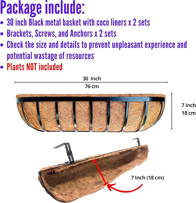 LaLaGreen Railing Planters Box Black Metal Large Rectangular Window Flower Box - Image 2