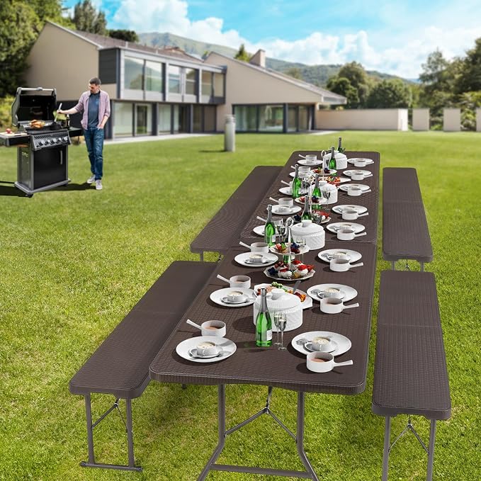 VINGLI Picnic Table Set with 2 Benches, 6 Feet Camping Table Chair Set - Image 4