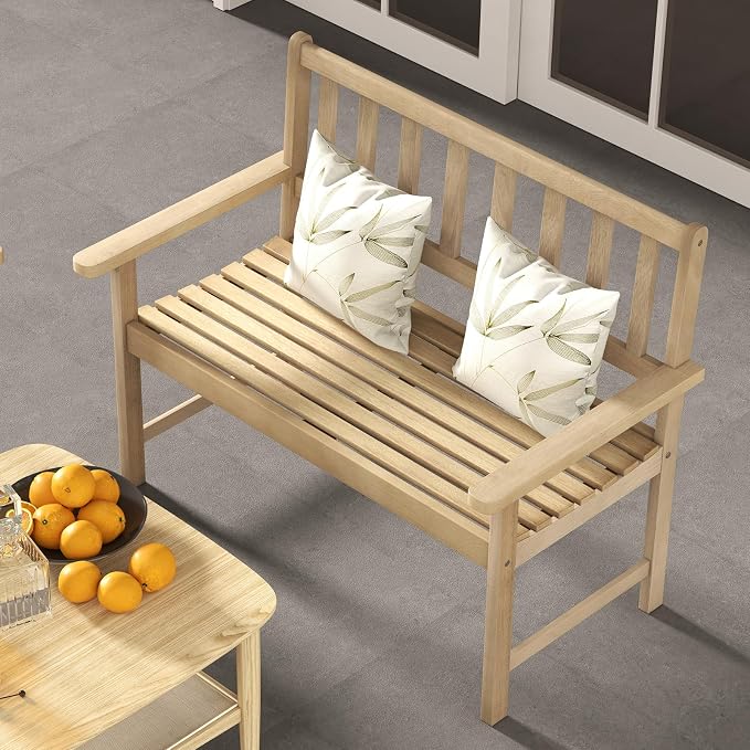 Tangkula Outdoor Teak Wood Garden Bench, 2-Person Patio Bench - Image 5