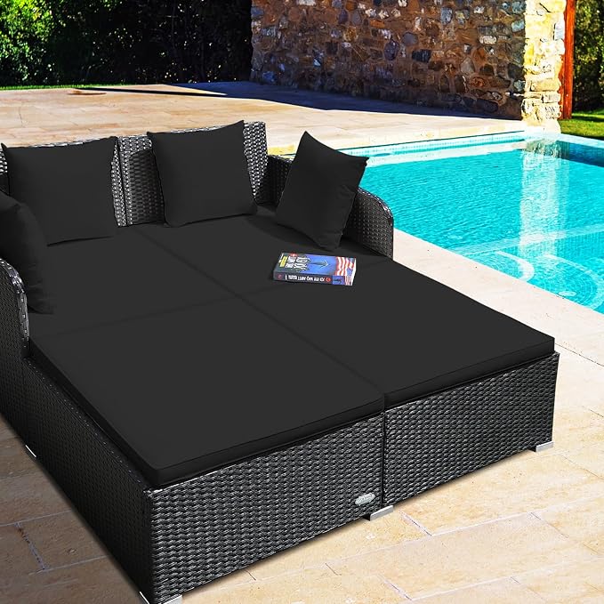 RELAX4LIFE Rattan Patio Outdoor Daybed, Wicker 2-Person Sunbed Loveseat - Image 2