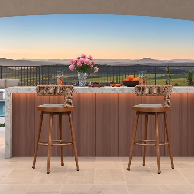 PURPLE LEAF Outdoor Swivel Bar Height Stools Set of 4 Metal Modern Wicker Bar - Image 2