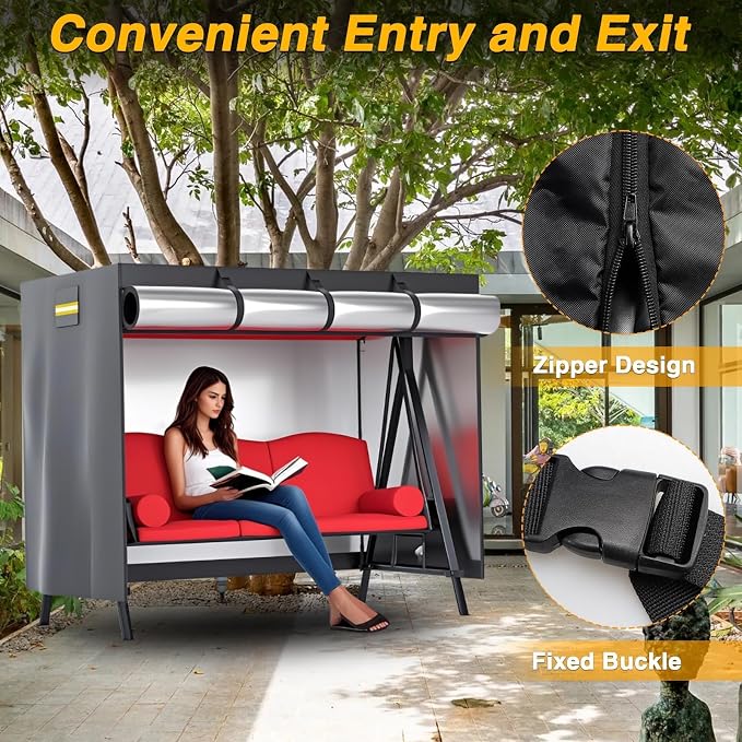 Outdoor Swing Cover, 3 Triple Seater 420D Waterproof Patio Porch Swing Cover - Image 6