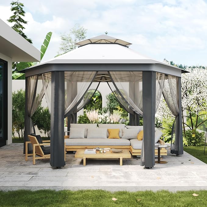 13' x 13' Pop-Up Gazebo, Hexagonal Canopy Shelter by PhoenixCrest
