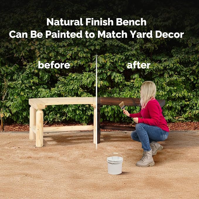 VINGLI Outdoor Bench Wooden Curved Bench, All-Weather Fire Pit Backless Patio - Image 5