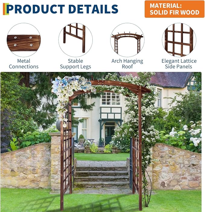 85 in Wooden Garden Arbor, Solid Fir Wood Trellis - Image 3