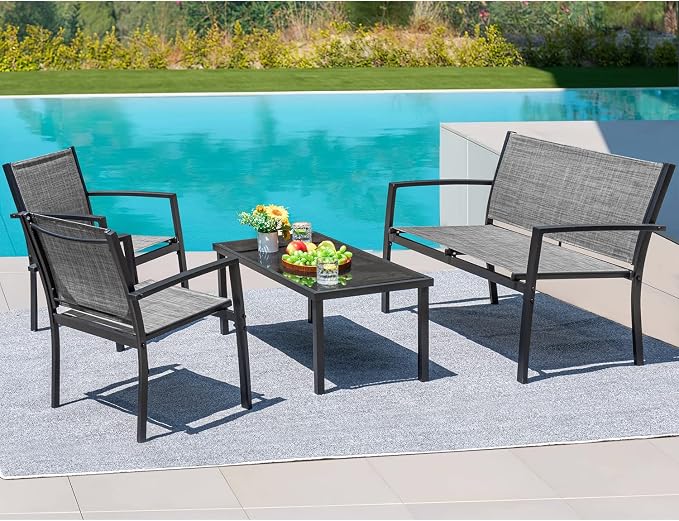 Devoko 4 Pieces Patio Furniture Set Outdoor Garden Patio Conversation Sets - Image 7