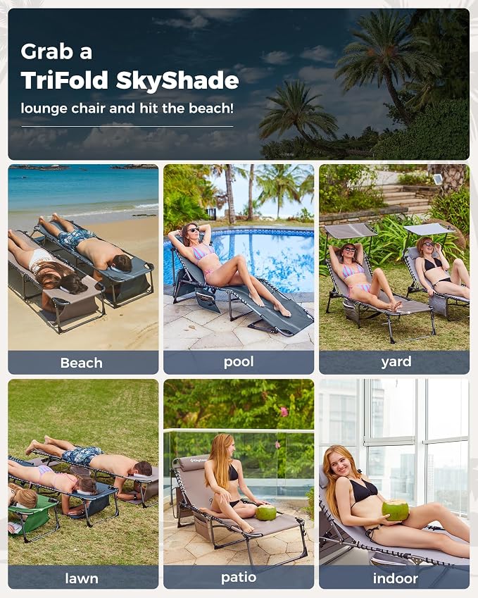 KingCamp Tanning Chair with Face Hole, Lounge Chairs Outdoor Folding Comfy - Image 7
