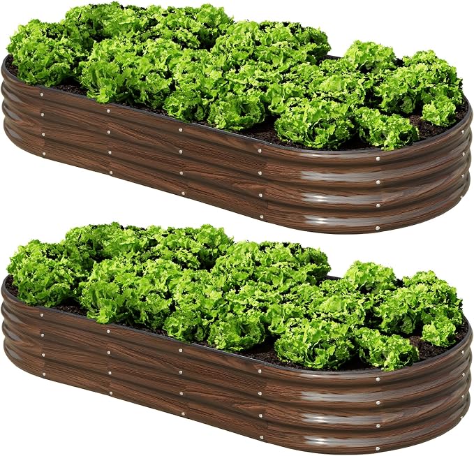 SnugNiture 2 Pcs 6x3x1ft Raised Garden Bed Kit, Outdoor Oval Metal Garden by snugniture