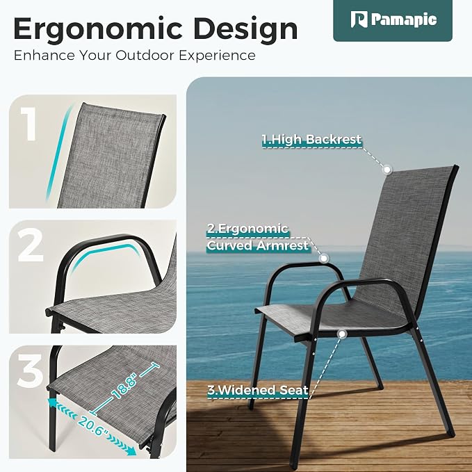 Pamapic Outdoor Dining Sets for 6, Rectangular Steel Slat Table - Image 8