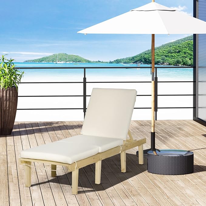 Outsunny Chaise Lounge Chair for Outdoor, Wood Outdoor Chaise Lounge - Image 2