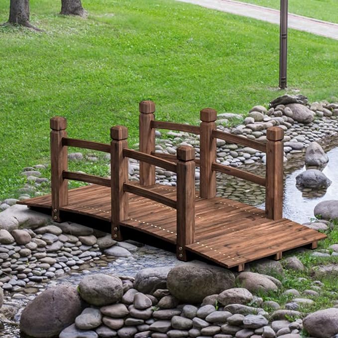 Giantex 5 FT Wooden Garden Bridge, Stained Wood Arc Footbridge by Giantex