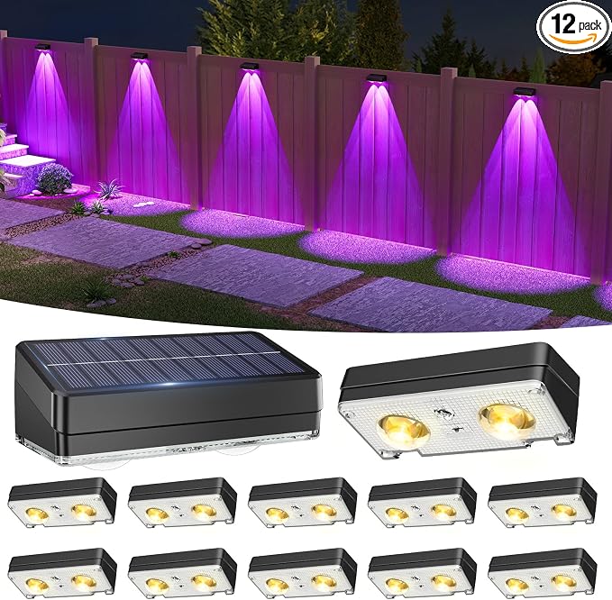VOLISUN Solar Fence Lights Outdoor 12 Pack, 10 Colors ＆ Color Changing Fence by VOLISUN