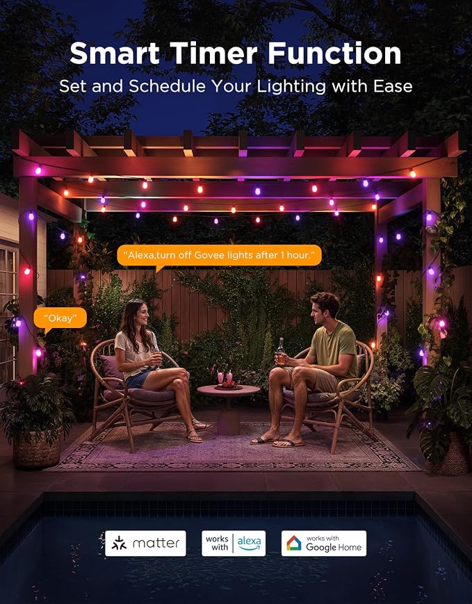 Govee S14 Bulb Outdoor String Lights 2, 144ft RGBIC Smart Warm White Outdoor - Image 6