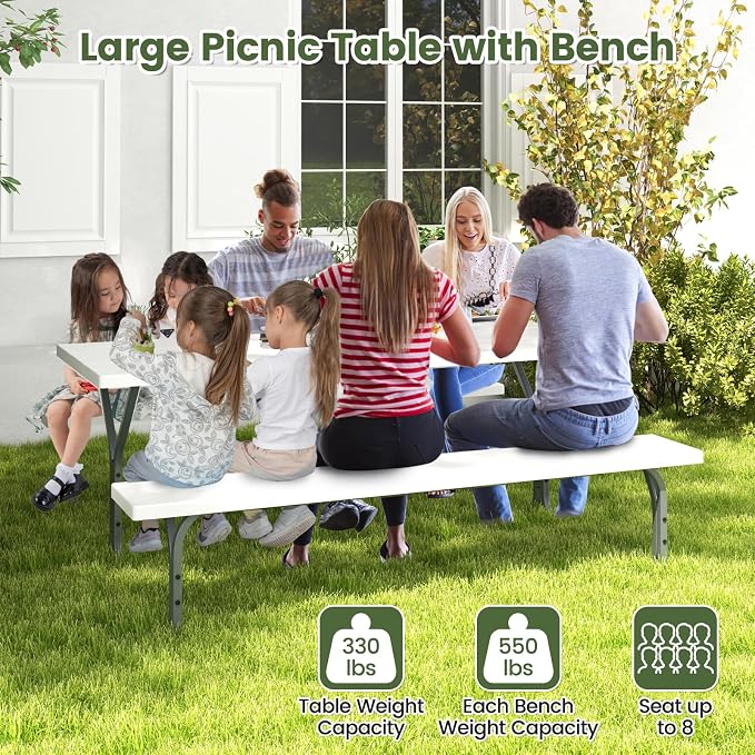 Giantex Picnic Table 6FT for 8 Person, Outdoor Table Set w/ 2 Benches, - Image 5