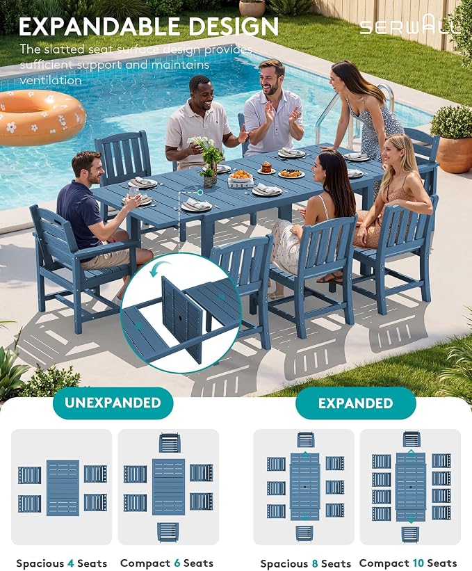SERWALL 7-Piece Outdoor Dining Set, All Weather HDPE Outdoor Furniture Set - Image 4