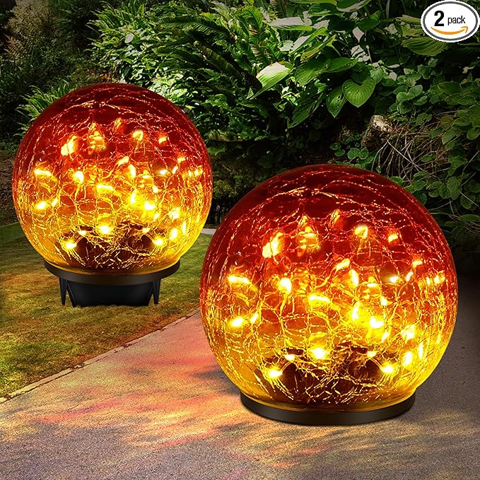 2 Pack 60 LED Garden Solar Outdoor Lights Decorative, Gradient red Cracked by Keevvon