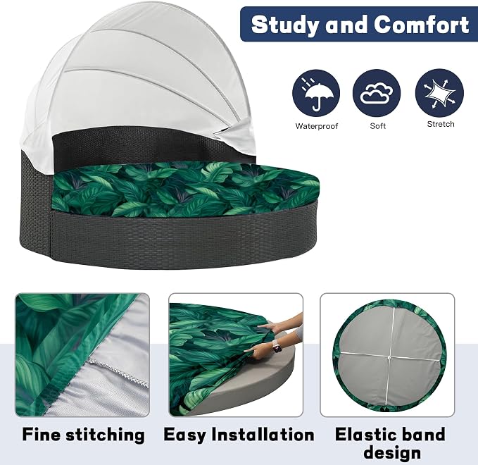 Round Cushion Cover with Attached Pillowcase, Elastic Fabric, 66 inch Diameter - Image 4