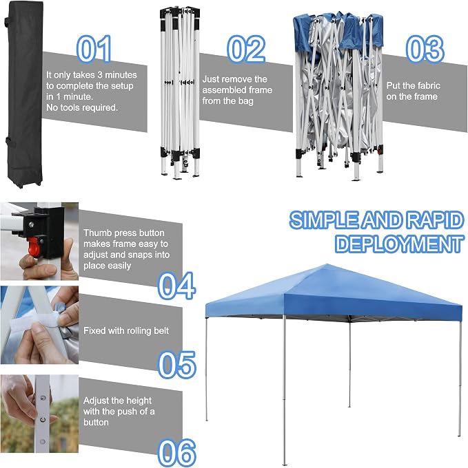 ZENY 10x10 Pop Up Canopy Tent Easy Set-up Outdoor Patio Canopy Adjustable - Image 4