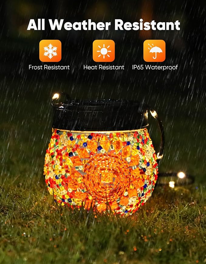 Mosaic Solar Lights Outdoor 2 Pack, Solar Hanging Lanterns Christmas Halloween - Image 6