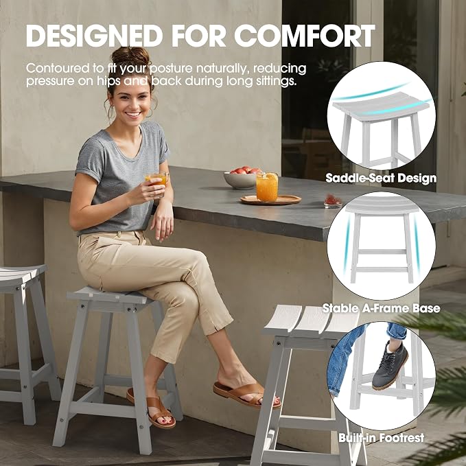 Ciokea 4 Set 24" Outdoor Bar Stools Heavy Duty HDPE Counter Height Bar Stools - Image 4