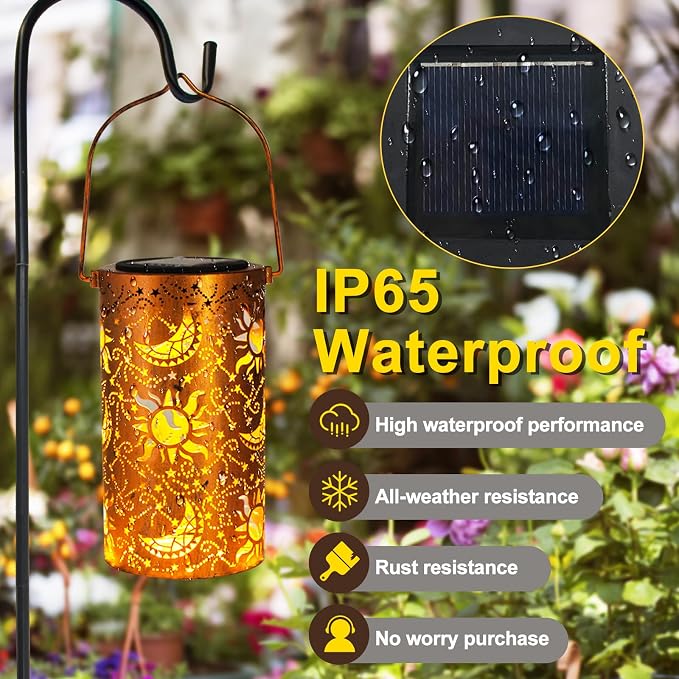 Solar Lanterns Outdoor Hanging Lantern Lights, Sun Moon Metal Decor - Image 5