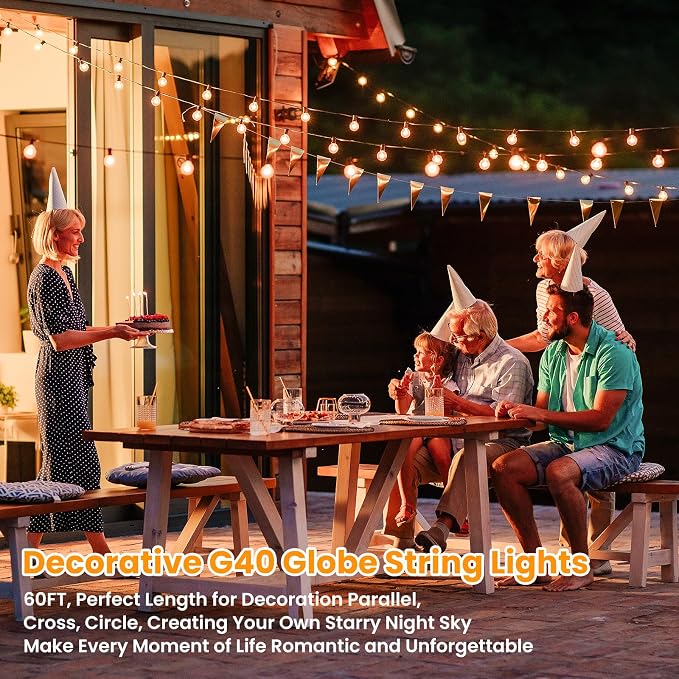Bosceos 60FT Outdoor G40 LED Globe String Lights Dimmable Waterproof - Image 5