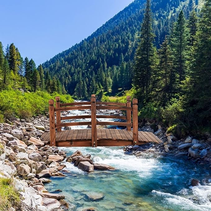 Wooden Garden Bridge, Outdoor Arched Walkway - Image 2