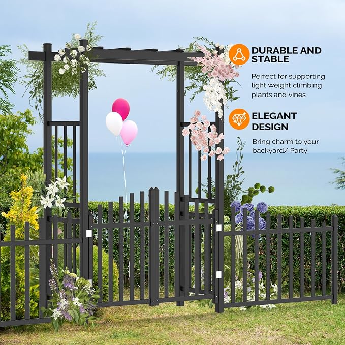 VINGLI Garden Arbor with Gate and Fence, PVC Wedding Arch - Image 5