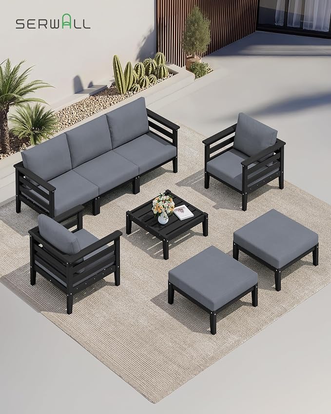 SERWALL HDPE Patio Furniture Set, 8 Pieces Composite Outdoor Furniture - Image 2