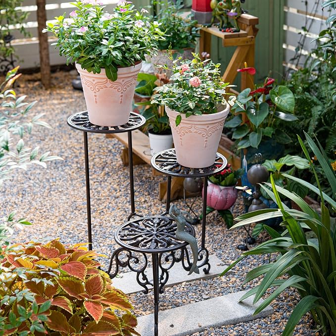 Sungmor Heavy Duty Cast Iron Plant stand, 3 Tier Foldable Metal Plant Shelf - Image 3