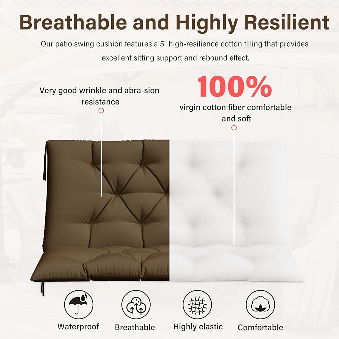 Porch Swing Cushion with Backrest, Waterproof Bench Cushion - Image 4