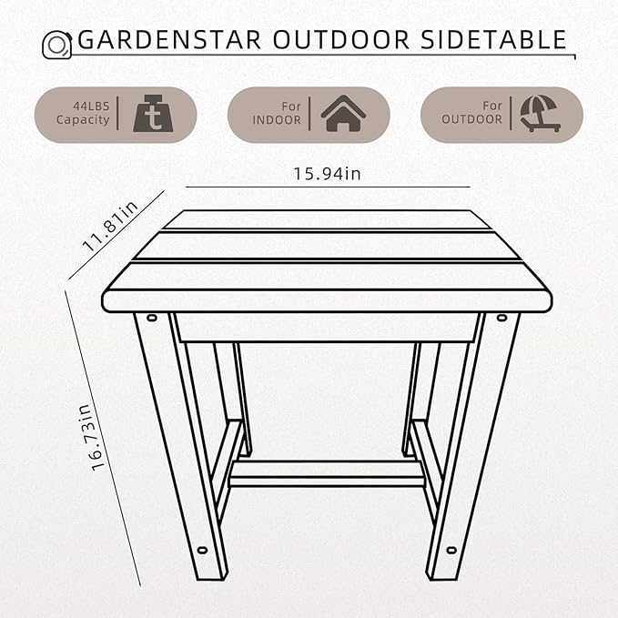 Adirondack Square Side Table, one-Tier Outdoor end Table, Patio Side Table - Image 3