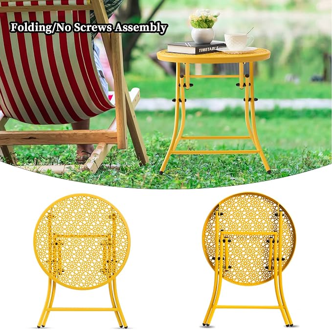 TeoKJ Folding Outdoor Side Tables, Anti Rust Small Patio Table Round Metal - Image 4