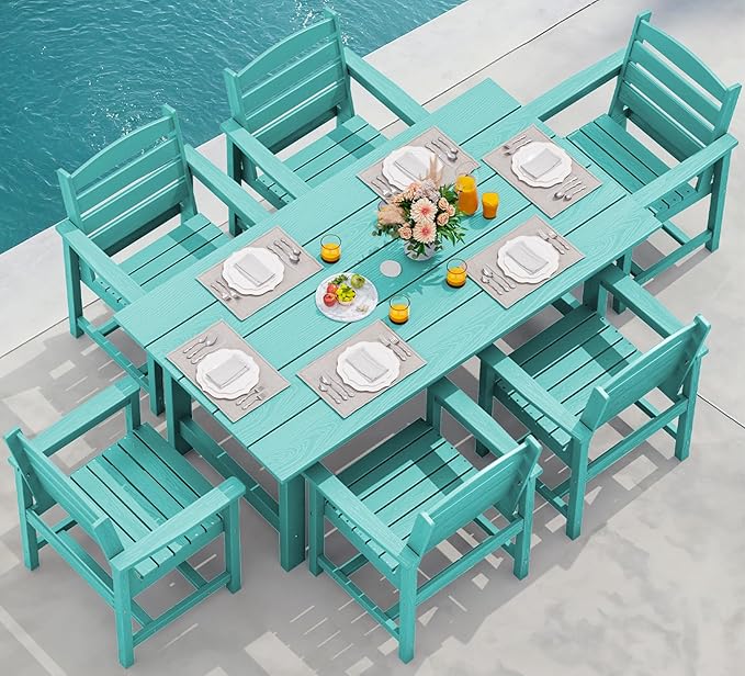 SERWALL 7-Piece Patio Table Set, Outdoor HDPE Dining Furniture by SERWALL