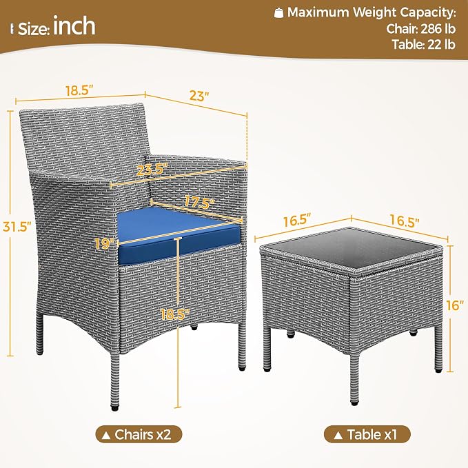 Yaheetech 3 Pieces Patio Porch Furniture Set, Outdoor PE Rattan Wicker - Image 4