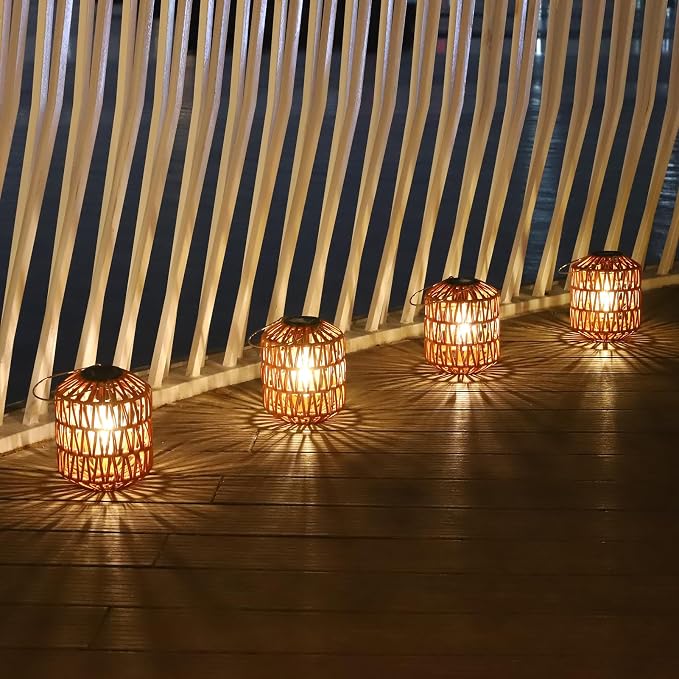 Rattan Solar Lights, 4 Pack Solar Lanterns Outdoor Waterproof, Outdoor Lights - Image 8