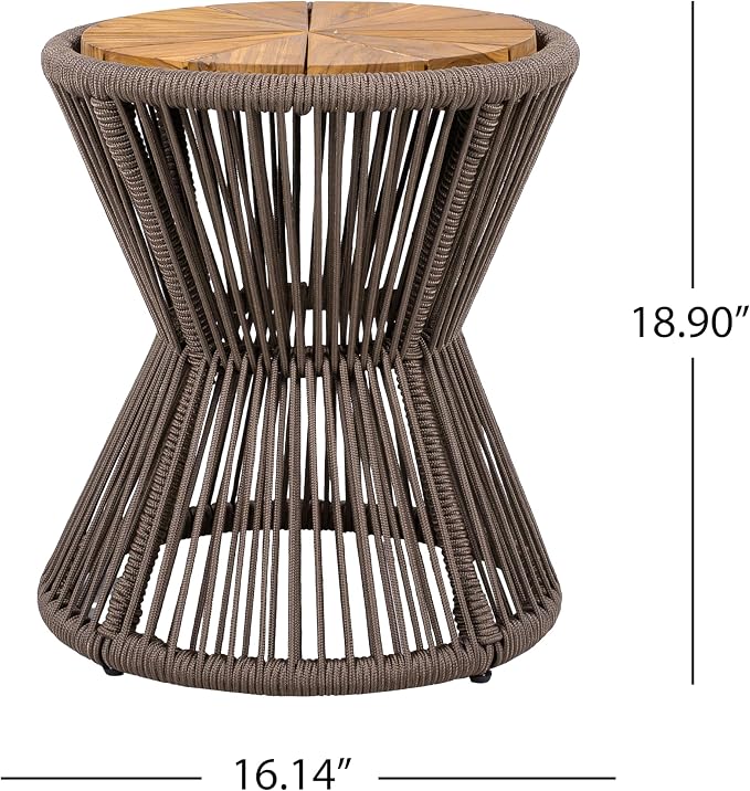 Scott Living Nara 18.9" Acacia Wood Outdoor Side Table, Metal Frame+Woven Rope - Image 2