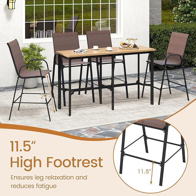Tangkula Outdoor Bar Stools Set of 2, Enlarged Seat & Metal Frame, Tall Patio - Image 8