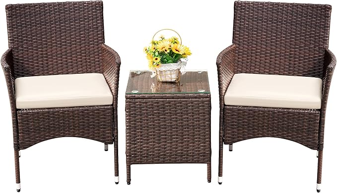 Devoko Patio Porch Furniture Sets 3 Pieces PE Rattan Wicker Chairs by DEVOKO