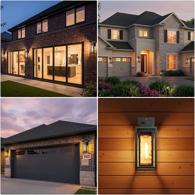 Dusk to Dawn Exterior Porch Light Fixture, Water Ripple Outdoor Wall Lantern - Image 6