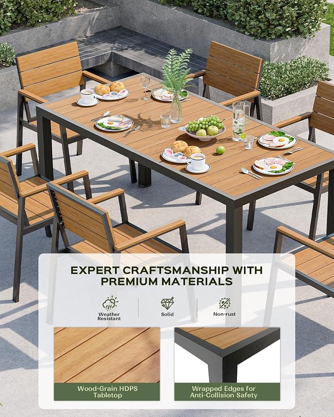 67" HDPS Outdoor Patio Dining Table, Aluminum-Edged Outdoor Dining Table - Image 2