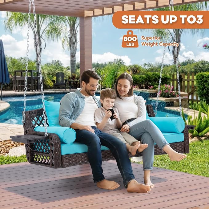 3 Seat Porch Swing, Wicker Patio Swing - Image 4