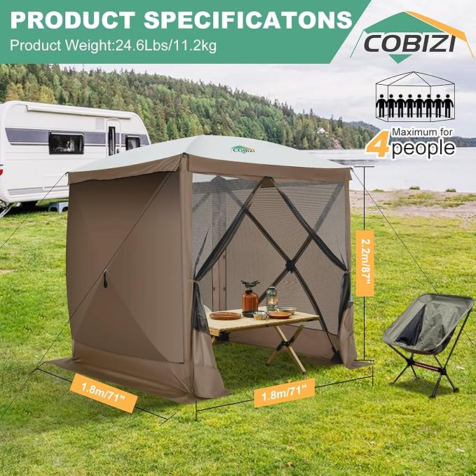 COBIZI 6x6 FT Pop up Gazebo Tent, Screen Tent - Image 2