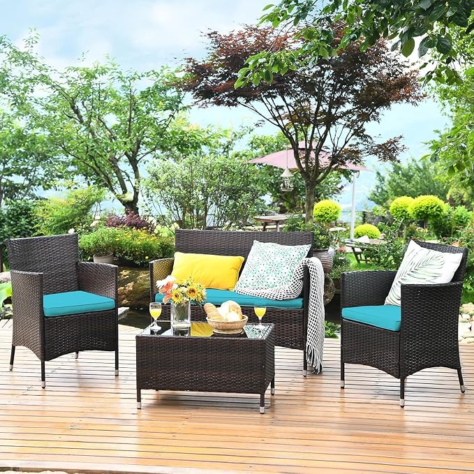 COSTWAY 8PCS Rattan Patio Furniture Set, Outdoor Wicker Rattan Chairs - Image 9