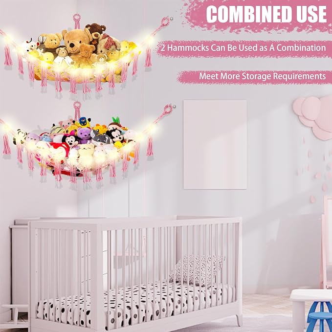 Stuffed Animal Hammock with LED Light, Large Stuffed Animals Storage Corner - Image 8