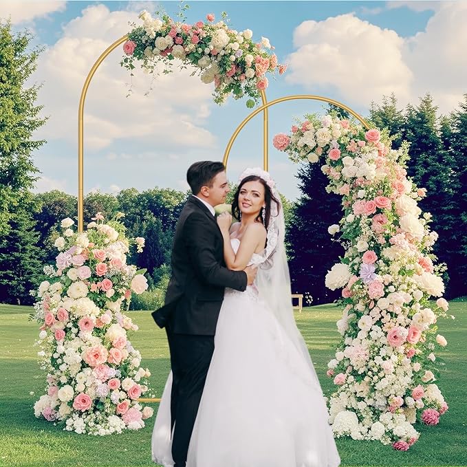 Metal Arch Backdrop Stand 7.2FT+6FT Wedding Arch Backdrop Stand Set of 2 Gold - Image 2