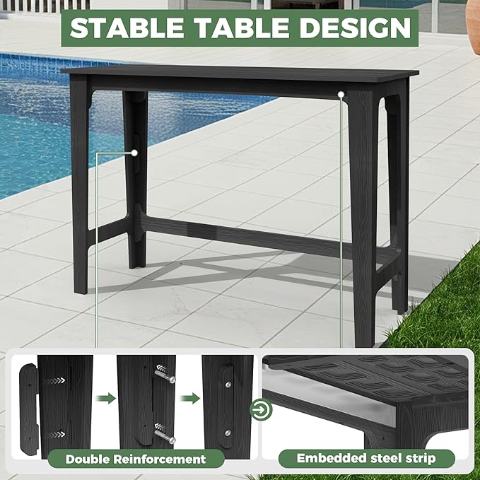 Outdoor Patio Bar Height Table and Tall Adirondack Chairs Set of 2, All-Weather - Image 5