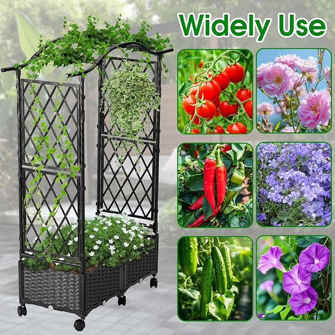 Planter Box with Trellis Outdoor, Plastic Raised Garden Bed Trellis Planter Box - Image 3