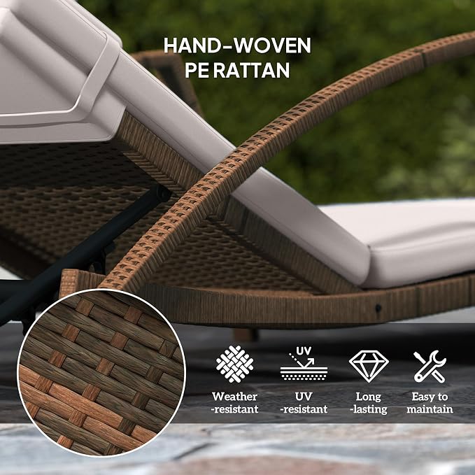 Outsunny Wicker Chaise Lounge Chair Outdoor Set of 2, 5-Position Adjustable - Image 7