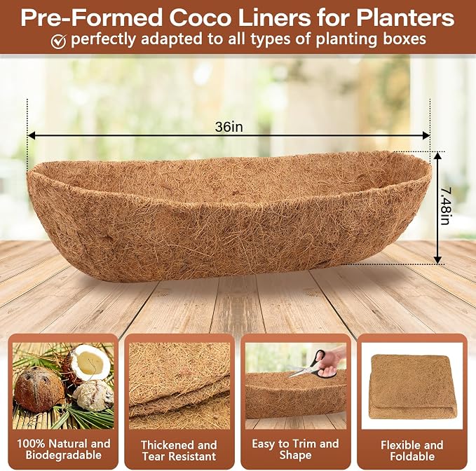 Legigo 4PCS 36 Inch Natural Trough Coco Coir Liners Planters Replacement - Image 2